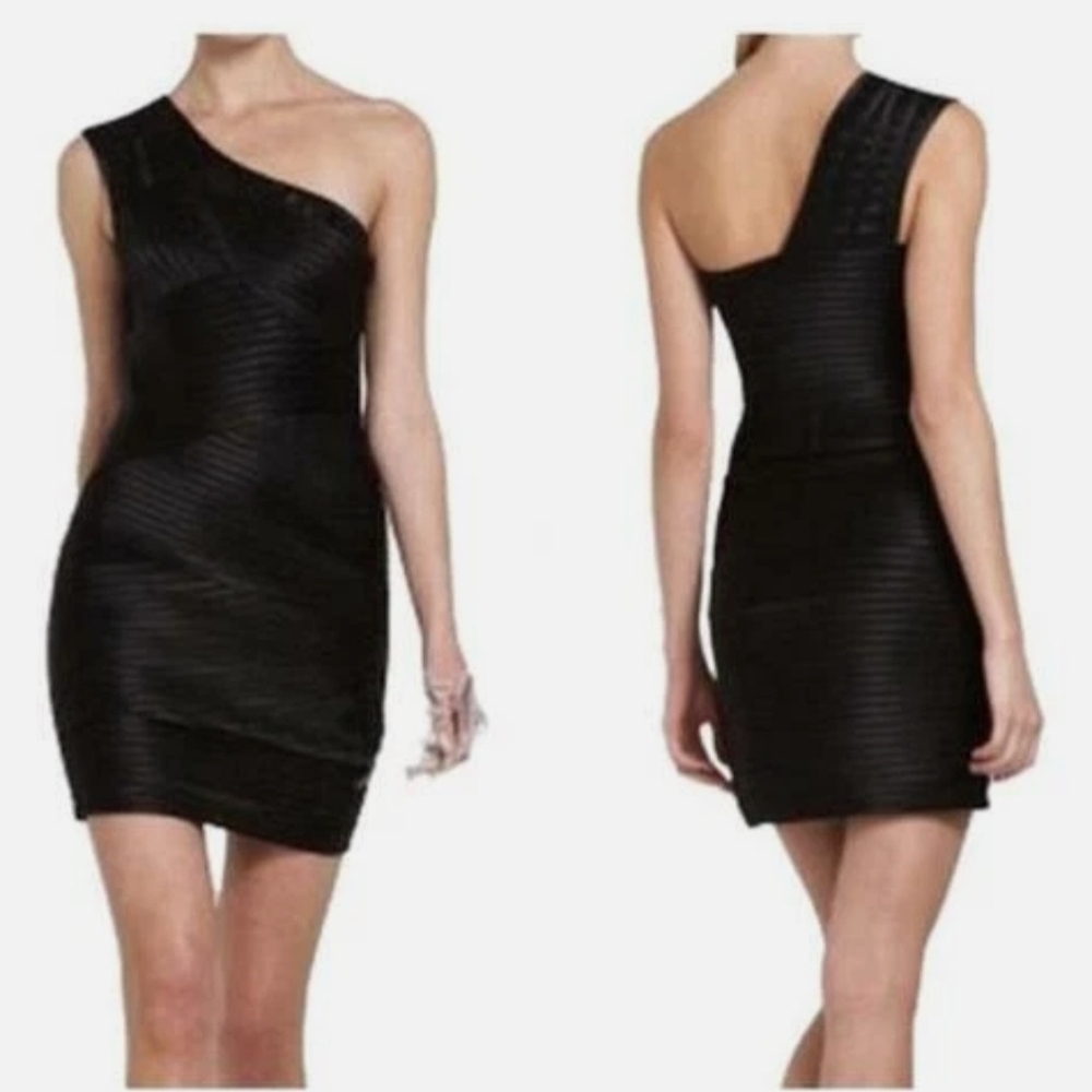 BCBGMAXAZRIA Black Eden One Shoulder Bodycon, Little Black Dress, 2